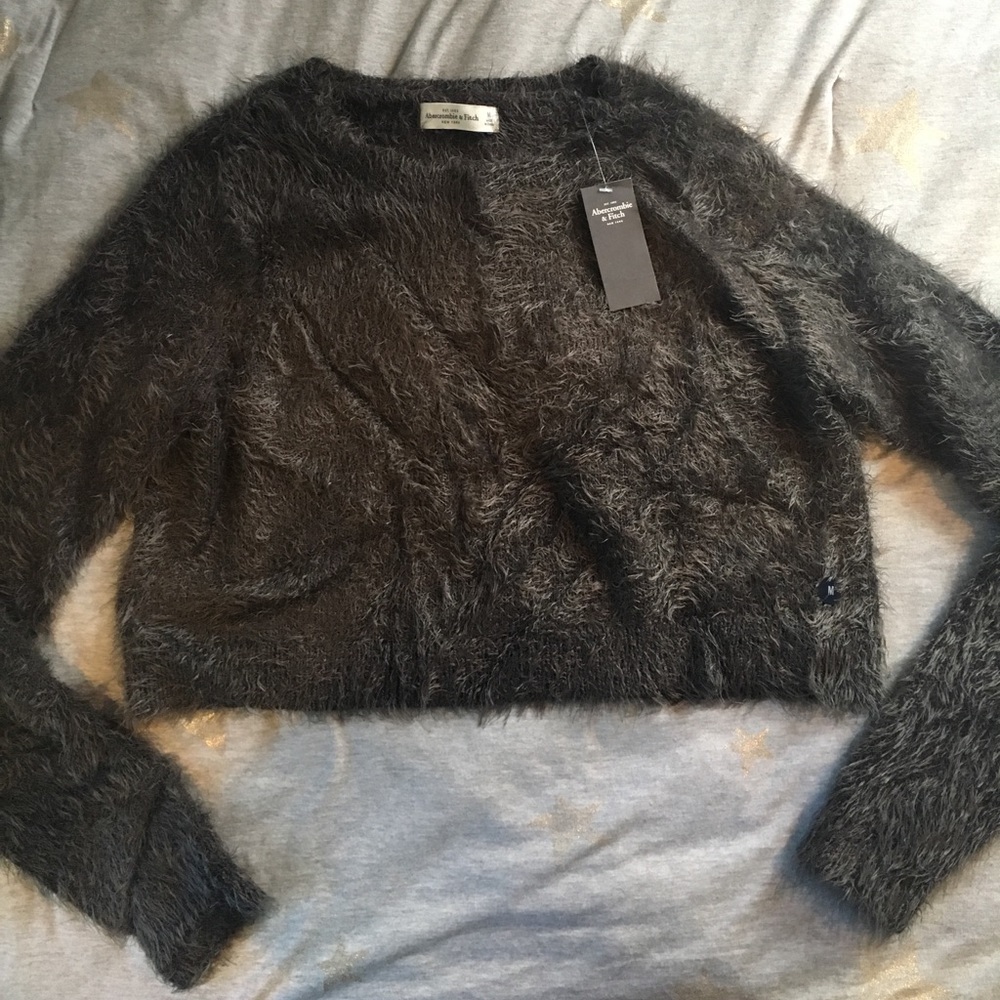 Gray/Green Fuzzy Crop Sweater